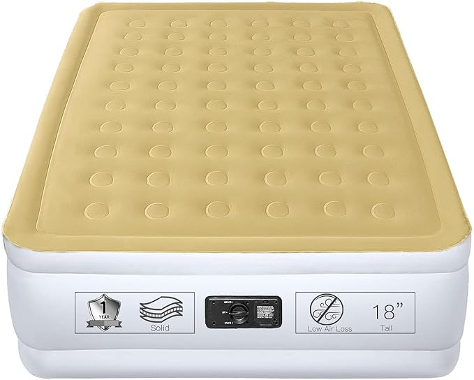 YENING Full Size Air Mattress with Built in Pump Raised Double Blow up Bed Inflatable Camping Airbed Electric 18 Inch Tall Beige
