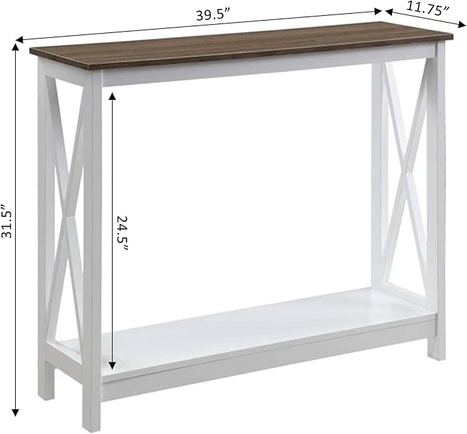 Convenience Concepts Oxford Console Table 39.5" - Sofa Table with Storage Shelf, Transitional Entryway Hall Table for Living Room and Bedroom, Display Foyer Table, Driftwood/White