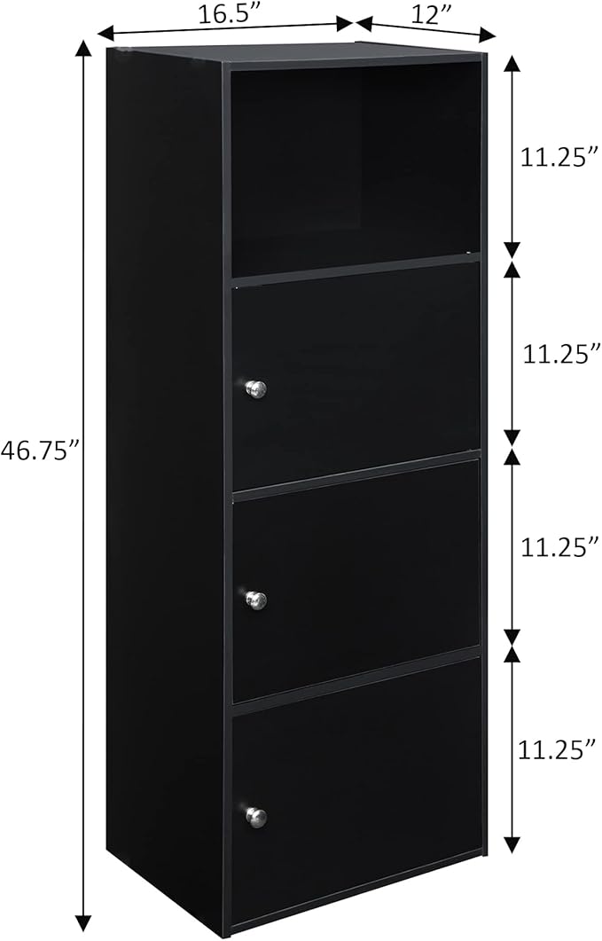 Convenience Concepts Xtra-Storage 3 Door Cabinet in Black Wood Finish