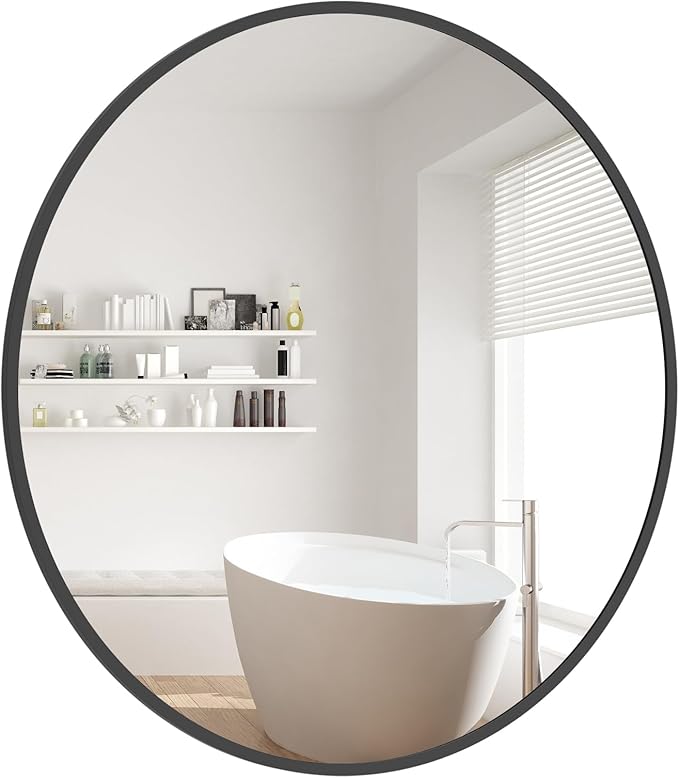 WallBeyond Round Wall Mirror 20 inch Black Circle Mirror for Bathroom with Metal Framed, Round Black Mirror for Wall Decor, Vanity, Entryway Living Room