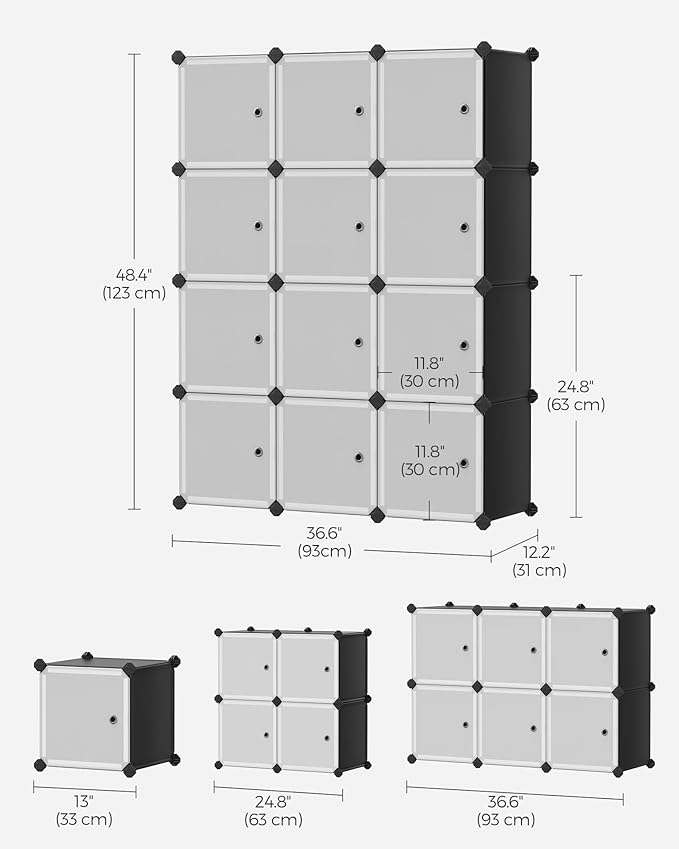 SONGMICS Cube Storage Organizer, 12-Cube Closet Storage Shelves, Modular Bookcase, Black ULPC34HV1