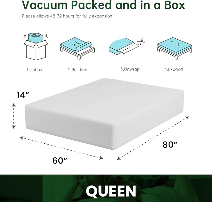 BestMassage | 14 Inch Queen Mattress | Gel Memory Foam | Medium Firm Feel | White | Bed in a Box, CertiPUR-US Certified | Pressure Relief, Cooling Ventilated Foam | Breathable Knit Cover