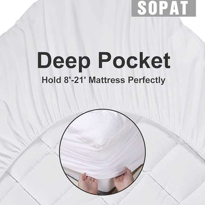 SOPAT Extra Thick Mattress Topper Cal King 400TC Cotton Pillow Top Breathable Mattress Pad Protector with 8-22" Deep Pocket Soft Down Alternative Fill Mattress Cover (72x84 Inches, White)