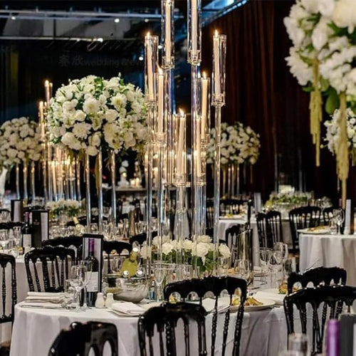 20PCS Acrylic Candelabras Centerpieces for Wedding,Clear 8 Arm Candlesticks Holder with Shade for Tall Valentines Day Party Christmas Halloween Centerpiece Event Candles,Fit 0.8" LED Candles