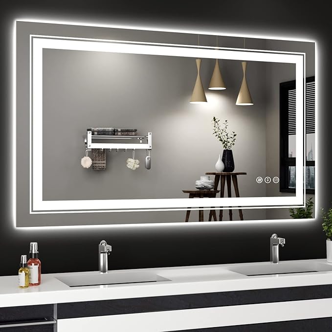 LED Bathroom Mirror, 40"x24" with Front and Backlit, Anti-Fog, Bathroom Vanity Mirror for Wall, Memory Function, Stepless Dimmable, Tempered Glass (Horizontal/Vertical)