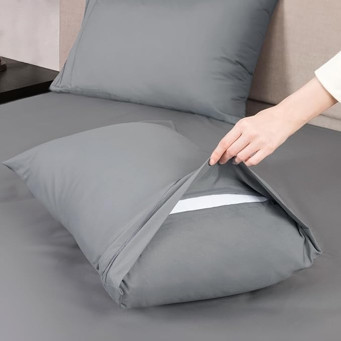 Mejoroom King Size Bed Sheet Set - Hotel Luxury 1800 Bedding Sheets & Pillowcases - 16" Deep Pocket Fitted Sheet, Soft, Breathable, Wrinkle & Fade Resistant - 4 Piece(King, Gray)