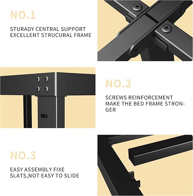 ALDRICH 10 Inch Metal Bed Frame Queen Size - Double Black Basic Steel Slats Platform, Easy Assembly Heavy Duty Noise Free Bedframes, No Box Spring Needed
