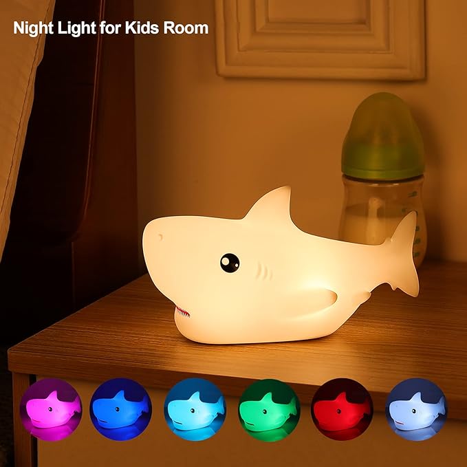 ZKLiLi Shark Night Light for Kid,Rechargeable Cute Squishy Lamp for Boys Girls Christmas Gifts Night Lights Kids Teens Toddler Baby Nursery Touch Room Decor Gift Toys