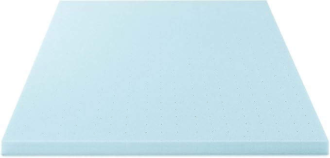 Best Price Mattress 3 Inch Ventilated Memory Foam Mattress Topper, Cooling Gel Infusion, CertiPUR-US Certified, Short Queen, Dorm Essentials, Blue
