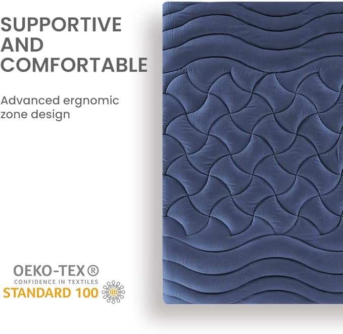 SLEEP ZONE Cooling Mattress Topper California King, Premium Zoned Cool Mattress Pad Cover, Padded Mattress Protector Breathable Washable, Deep Pocket 8-21" (Navy, Cal King)