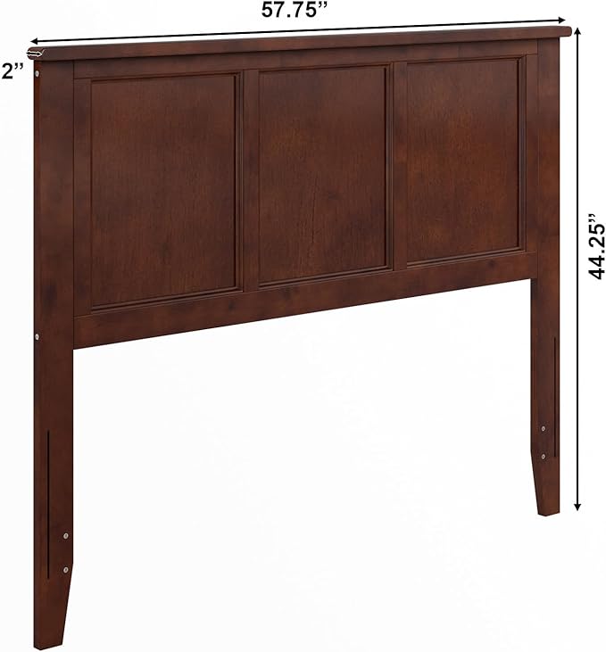 AFI, Madison Full Solid Wood Panel Headboard with Attachable Charger, Walnut