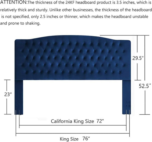 24KF Upholstered Button Tufted King Headboard and Velvet Fabric King/California King- Navy