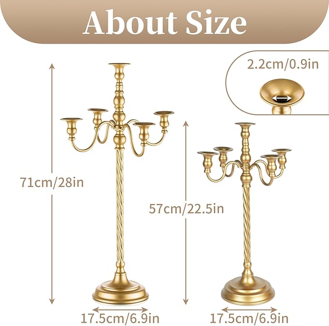 Sziqiqi 21in Gold Candelabra Tall Taper Candlestick for Candle Floral Metal Candle Holders Table Centerpiece for Wedding Party Event Room