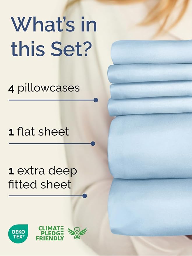 Extra Deep Cal King Sheet Set - 6 Piece Breathable and Cooling Sheets - Hotel Luxury Bed Sheets Set - Easy Fit - Soft, Wrinkle Free and Comfy Sheets Set - Light Blue Sheet Set with Extra Deep Pockets