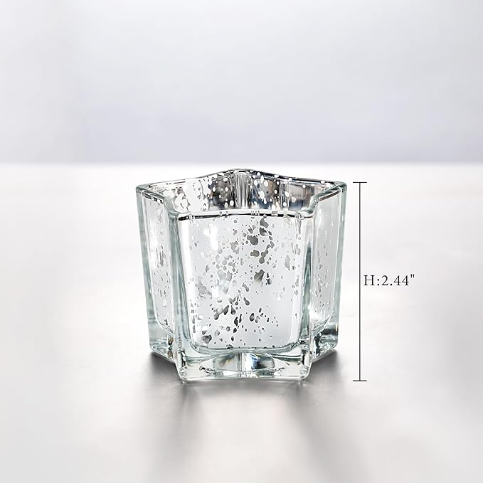 Letine 8pcs Silver Star-Shaped Candle Holders, Tea Light & Votive Candle Holders for Diwali, Wedding, Fall Table Centerpiece, Celestial Glow Jar, Lucky Star Jar & Holiday Decorations (2.44" H)