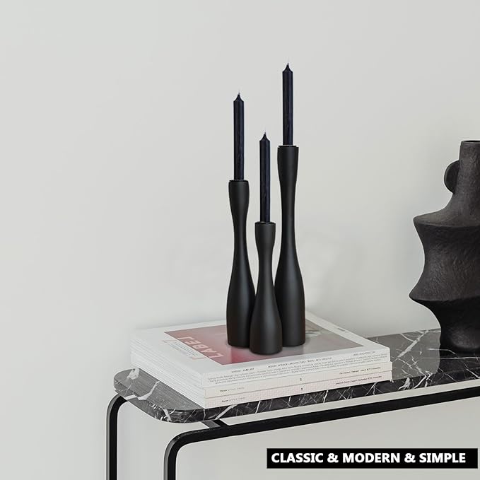 Candle Holder Black Candlestick Holders,Taper Candle Holders for Candlesticks Set of 3,(12"/10"/7.5" H) Tall Wooden Modern Candle Sticks Candle Holder for Decor