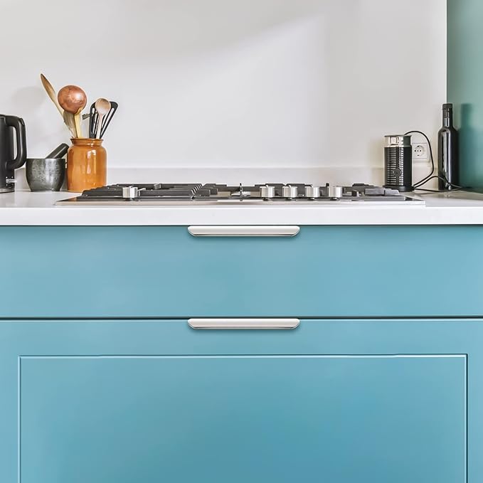 Ravinte Hardware 10 Pack Silver Cabinet Handles, 5.9 Inch (150mm) Finger Edge Pulls, 5 Inch Hole Center, Finger Pulls for Cabinets