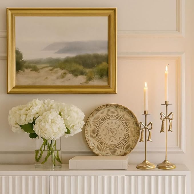 Bow Taper Candle Holders, Set of 2 Candle Stick Holders Set, Modern Decorative Centerpiece for Table Mantel Wedding Housewarming Gift (Vintage Gold)