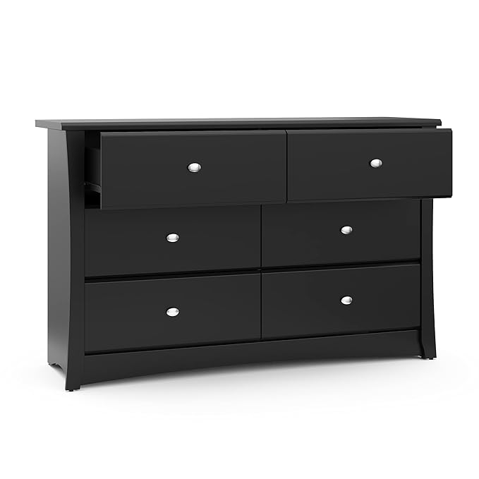 Storkcraft Crescent 6-Drawer Dresser (Black) – GREENGUARD Gold Certified, Black Dresser for Bedroom, Kids & Nursery Storage Chest, Safety Interlocking Drawers, Pre-Installed Tracks, Kids Chest