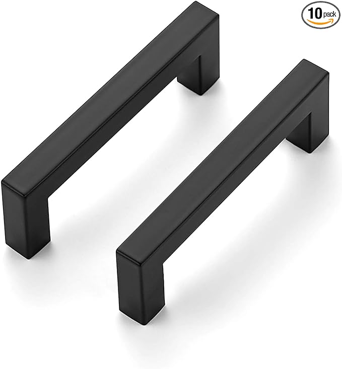 Ravinte 10 Pack 3-3/4 Inch Kitchen Square Cabinet Handles Matte Black Cabinet Pulls Black Drawer Pulls Kitchen Cabinet Hardware Kitchen Handles