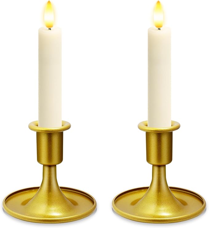 Candlestick Holders 2 PCS Short Metal Taper Candle Holders, KSWING Gold Candle Stick Holders Set, Perfect for Table Centerpiece Mantel Party Wedding Christmas Home Decor, Set of 2