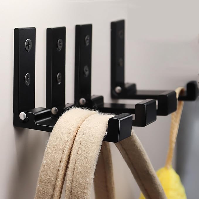 OHIYO Folding Coat Hooks 6pcs Foldable Hook Wall Mounted for Hanging Coat, Jacket, Towel Heavy Duty Wall Hooks Aluminum Alloy Fold up Hooks Headphones Holder Bearing Load 33lb (Black)