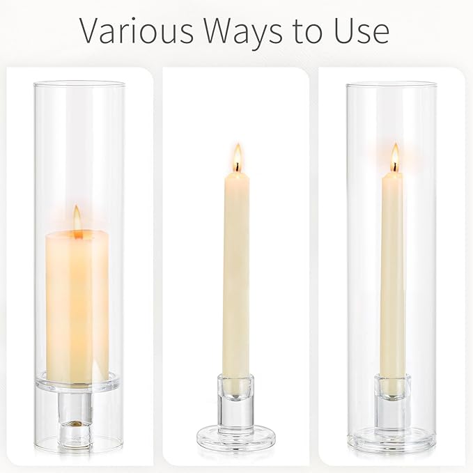 Glass Hurricane Candle Holder: 11.8" Tall Candlestick Holder Bulk with Cylinder Windproof Cover Set of 6 Clear Taper Candle Holders for Wedding Party Birthday Christmas Decor