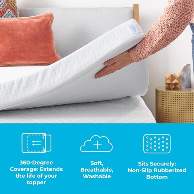 Linenspa 2 Inch Mattress Topper -Cover Full –Cover Only –Machine Washable – Breathable – Non Slip –Cover for Mattress Topper with Zipper – Topper -Cover Only White