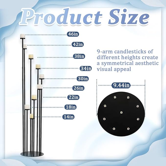 Black 9 Arm Floor Candle Holder Candelabra for Home Decor, Weddings, Dinner Parties Formal Events(Candle Excluded)