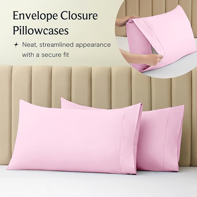 LuxClub 3 PC Sheet Set Bed Sheets Deep Pockets 16" Eco Friendly Wrinkle Free Cooling Machine Washable Hotel Bedding Silky Soft - Powder Pink Twin