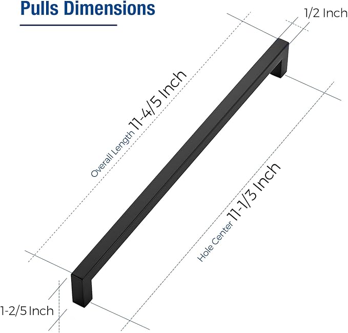 JOY DECOR 6 Pack Cabinet Handles, Black Cabinet Pulls, 11-1/3 Inch Kitchen Closet Handles Square Drawer Pulls Stainless Steel Drawer Hardware, 288mm Hole Centers