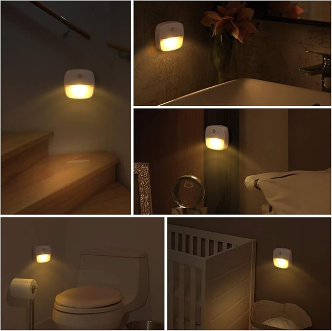 AMIR Upgraded Indoor Motion Sensor Light with PIR Technology - Battery-Powered Wall & Cabinet LED Night Light for Hallway, Bathroom, Kitchen, Stairs (Warm White, 6-Pack)