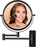 8" Wall Mounted Makeup Mirror with 1X 10x Magnification, Extendable Magnifying Mirror Two-Sided Swivel, Black