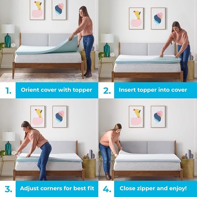 Linenspa 2 Inch Mattress Topper -Cover King –Cover Only –Machine Washable – Breathable – Non Slip –Cover for Mattress Topper with Zipper – Topper -Cover Only, White