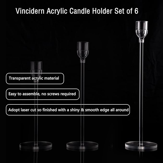 Vincidern 6PCs Acrylic Candle Holders Centerpieces for Table, Taper Candle Holder for Wedding Decor, Dining Room, Halloween, Christmas Decorative Candlestick Holder, Taper Candle Holder Set