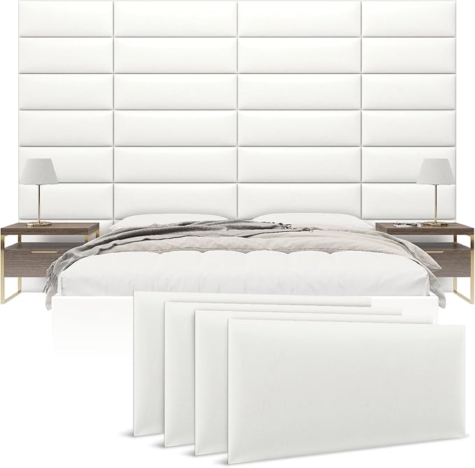 Vänt Upholstered Wall Panels - King/Cal King Size Wall Mounted Headboards - Vintage Leather White Dove - Twin/King - Set of 4 Panels (Each Individual Panel 39"x11.5")