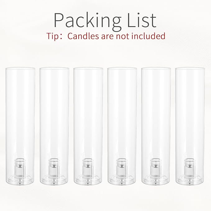 Glass Hurricane Candle Holder: 11.8" Tall Candlestick Holder Bulk with Cylinder Windproof Cover Set of 6 Clear Taper Candle Holders for Wedding Party Birthday Christmas Decor