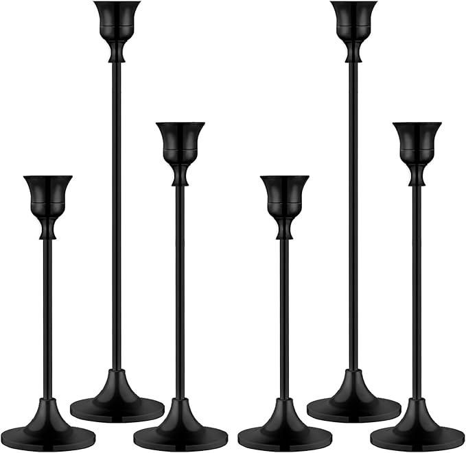 6PCS Black Candlestick Holders Taper Candle Holders Metal Candle Sticks Holder Decor for Halloween Friendsgiving Thanksgiving Decorations Christmas Dinning Table Fireplace Home