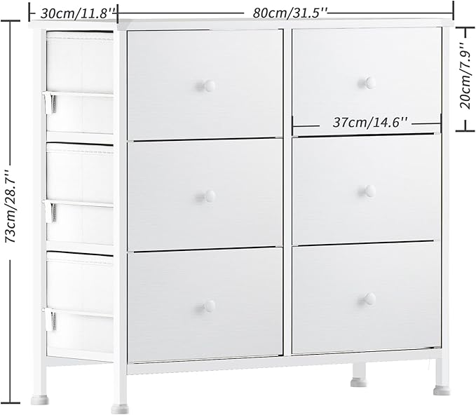 BOLUO White Dresser for Bedroom 6 Drawer Organizers Fabric Storage Chest Tower Small Dressers Unit for Closet Nursery Hallway Office, Kids and Adult Modern