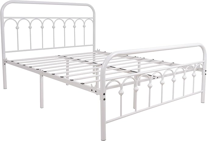 YALAXON Vintage Sturdy Full Size Metal Bed Frame with Headboard and Footboard Basic Bed Frame No Box Spring Needed (Full,White)