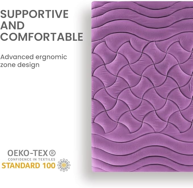 SLEEP ZONE Cooling Mattress Topper Twin XL for College Dorm, Premium Zoned Quilted Mattress Pad, Fitted Mattress Protector Cover Washable, Deep Pocket 8-21 inch, Purple, Twin XL