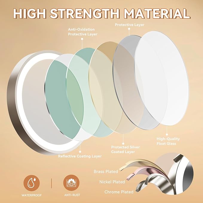 Auxmir 1X/30X Wall Mounted Lighted Makeup Mirror, 8" 3200 mAh Rechargeable Double-Sided Magnifying Mirror, Touch Dimmable 3 Color Lights, 360° Rotating Foldable 14.5" Extension Arm, Brushed Nickel