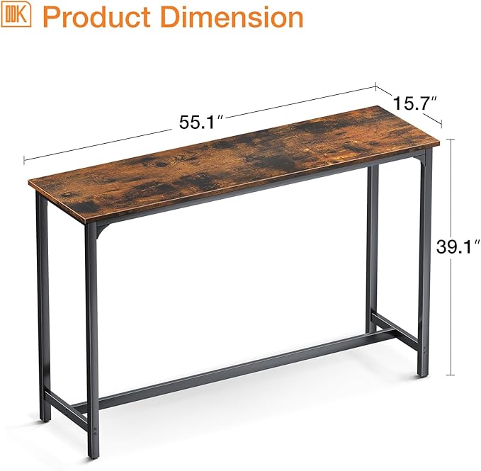 ODK 55 Inch Bar Table, Bar Height Pub Table, Counter Height Bar Table, Rectangular High Top Kitchen & Dining Counter Tables with Sturdy Legs & Easy-to-Clean Top, Indoor use, Rustic Brown