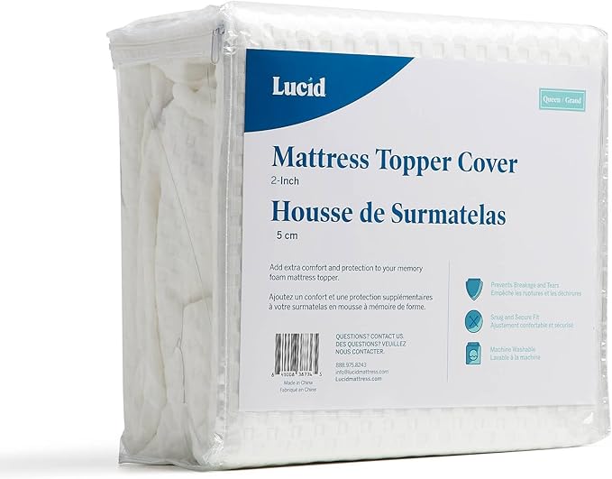 Lucid 2 Inch Mattress Topper Cover Full – Cover For Mattress Topper - Mattress Topper Cover with Zipper – Twin Mattress Cover - Cover Only