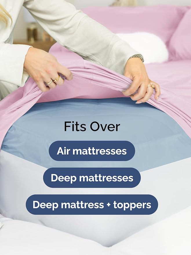Extra Deep Split King Sheet Set - 7 Piece Breathable & Cooling Sheets - Hotel Luxury Bed Sheets Set - Easy Fit - Soft, Wrinkle Free & Comfy Sheets Set - Light Pink Sheet Set with Extra Deep Pockets