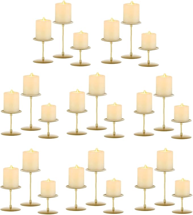 Pillar Candle Holders Candle Plates - Set of 24 Candelabra Candle Stand Iron Plate Minimalism Modern Home Mantel Dinning Table Christmas Decorations Centerpiece for Wedding, Party, Events, Gold