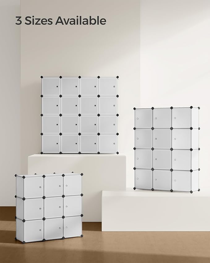 SONGMICS Cube Storage Organizer, Set of 16 Plastic Cubes, Closet Storage Shelves, DIY Plastic Closet Cabinet, Modular Bookcase, Shelving with Doors for Bedroom, Living Room, White ULPC44BSV1