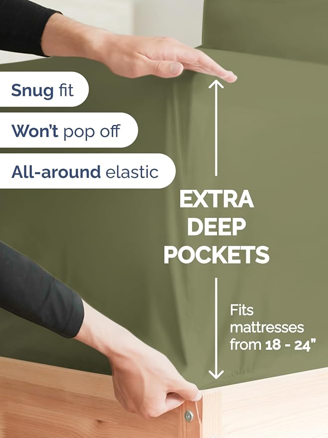 Extra Deep Cal King Sheet Set - 6 Piece Breathable and Cooling Sheets - Hotel Luxury Bed Sheets Set - Easy Fit - Soft, Wrinkle Free and Comfy Sheets Set - Sage Green Sheet Set with Extra Deep Pockets