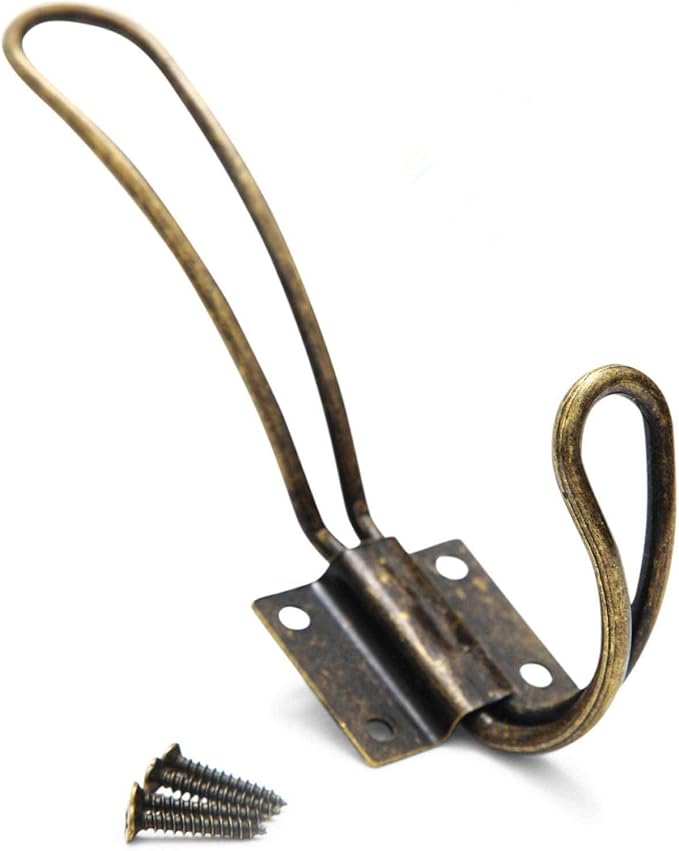 Rustic Coat Hooks Wall Mounted - 10 Pack of Vintage Double Coat Hangers with Large Metal Screws Included - Hard Antique Industrial Heavy Duty Hook Set - Best for Farmhouse Shabby Chic Hanging Look