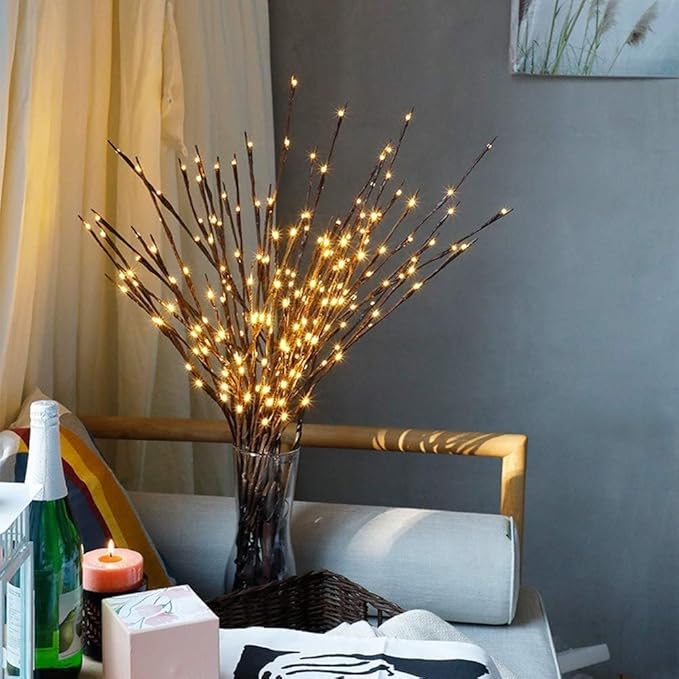DK177 2 Pack Led Branch Light Battery Operated Lighted Branch Vase Filler Willow Tree Artificial Little Twig Power Brown 30 Inch 20 LED for Indoor Romantic, Multicolor Light